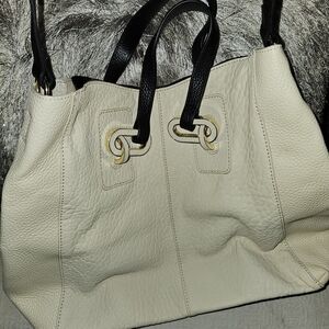 Vince Camuto Ivory and Black Leather Tote